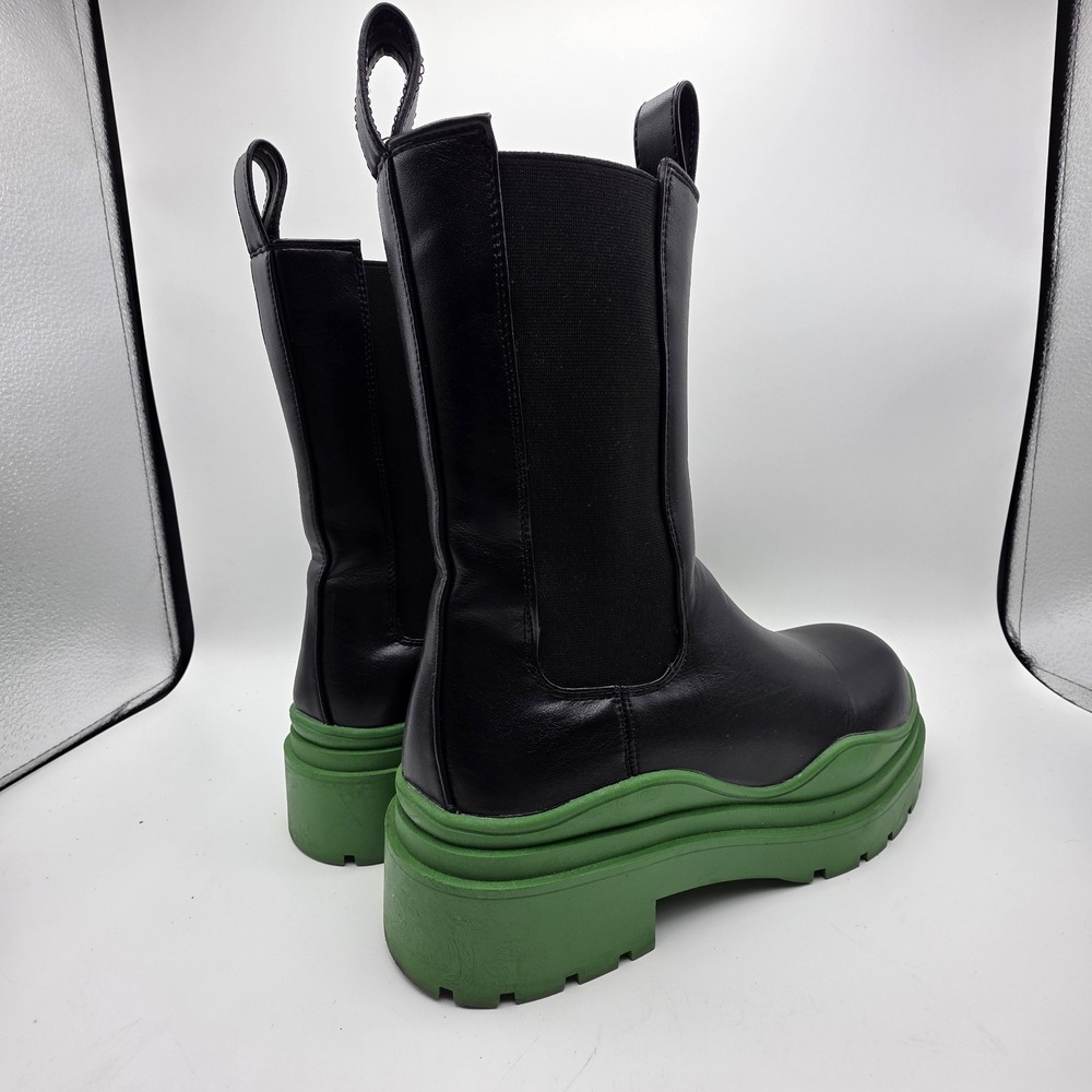 Azalea Wang Ghosted Flatform Chelsea Boots 8.5 Black Green Platform Chunky Lug - Picture 3 of 8